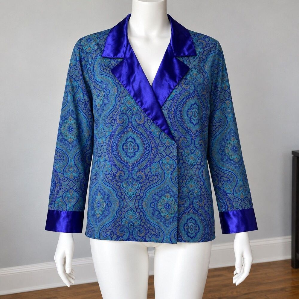 Vintage Victoria’s Secret Gold Label Paisley Pajama Top L Purple Satin Trim 90s